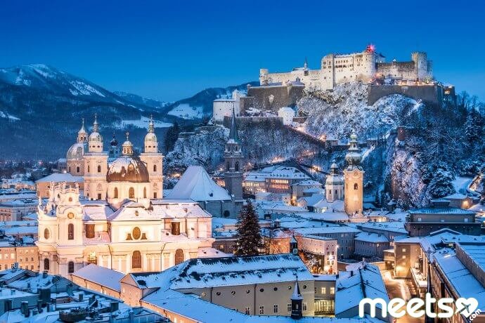 Historic city of Salzburg in winter, Salzburger Land, Austria