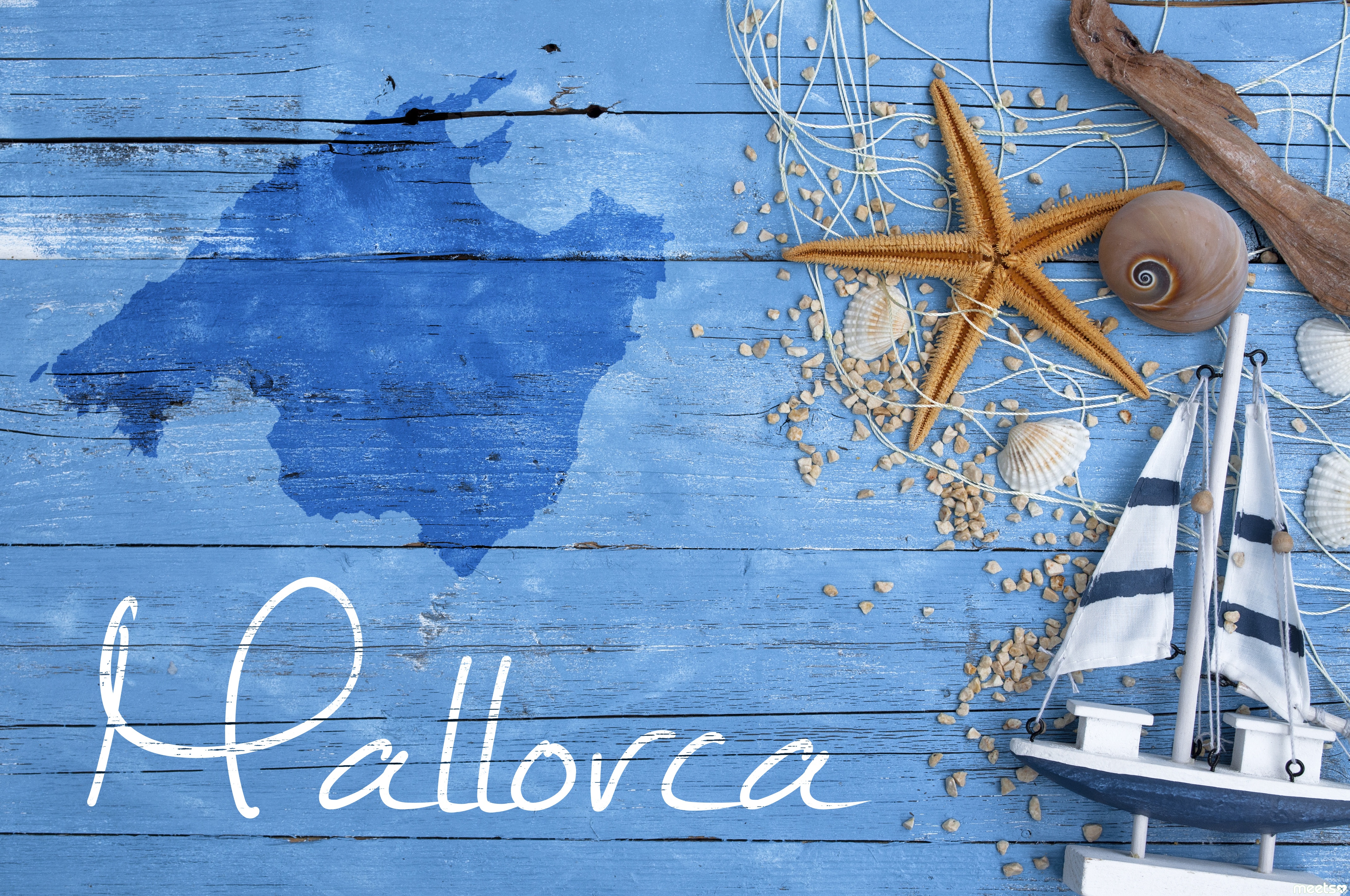 Maritime Postkarte mit Mittelmeerinsel Mallorca